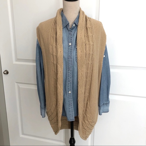 Talbots Long Camel Open Front Sweater Vest - Picture 3 of 5